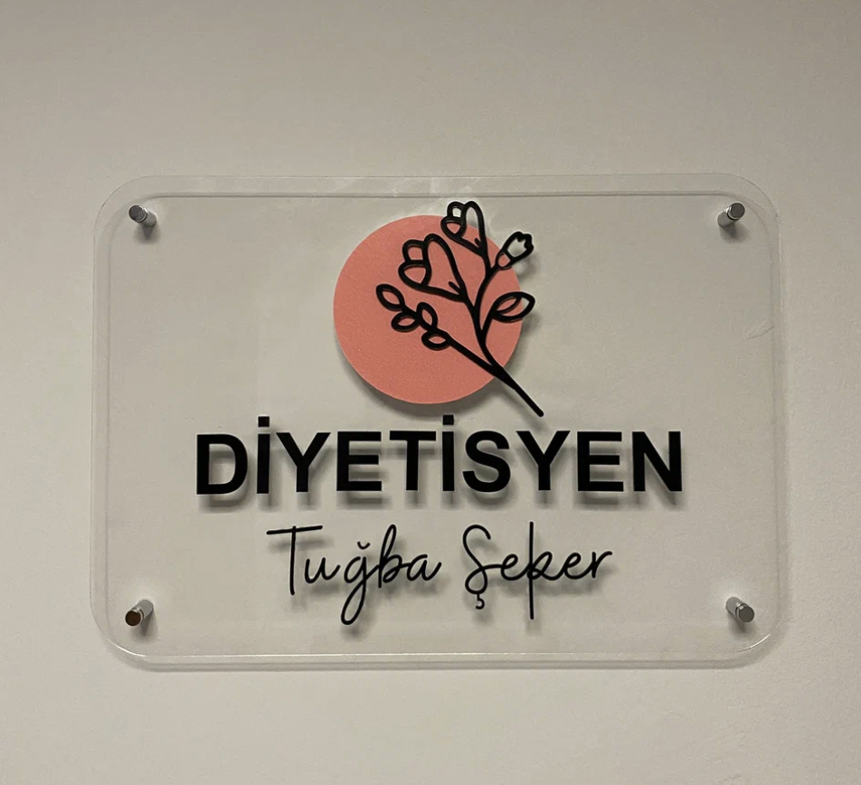 Diyetisyen Tuğba Şeker Ağaç ofis tabelası - Seyhan/Adana